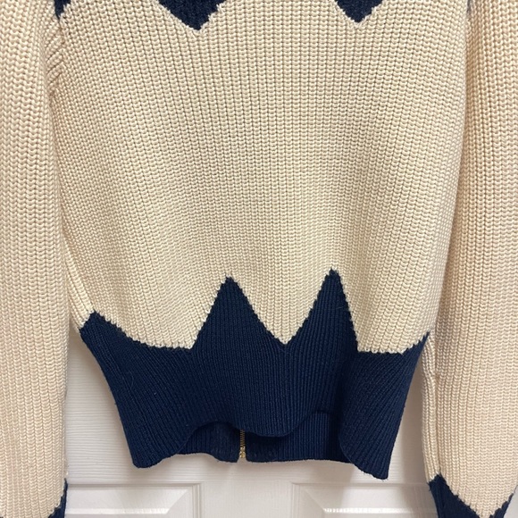 Tory Burch Cream and Navy Zip Front Wool Blend Jacket - Picture 9 of 12